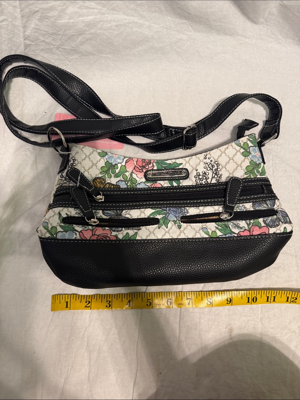 Stone Mountain Accessories Floral Crossbody Bag with Black Trim